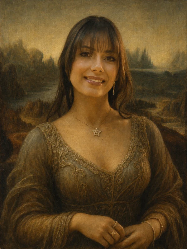 Transform this portrait into a painting in the style of Leonardo da Vinci. Preserve the exact facial features, proportio