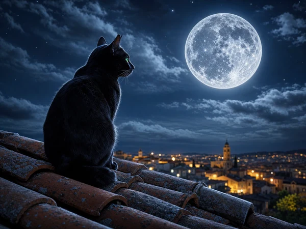 Uma gato lindo olhando a lua