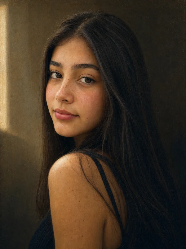 Convert this portrait into a painting in the style of Johannes Vermeer. Keep the subject’s face, expression, and identit