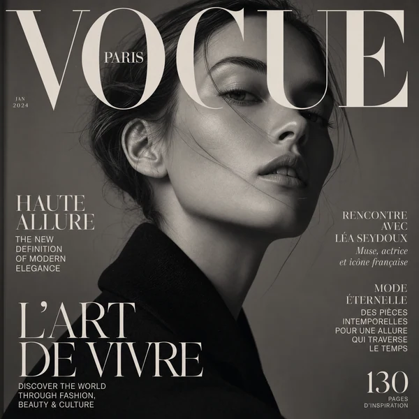 Elegant fashion magazine typography composition featuring luxury serif lettering integrated into a cinematic editorial l